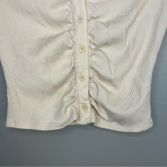 Reformation Cream Brantley Knit Ribbed Collared Top, Size Small - Picture 7 of 12